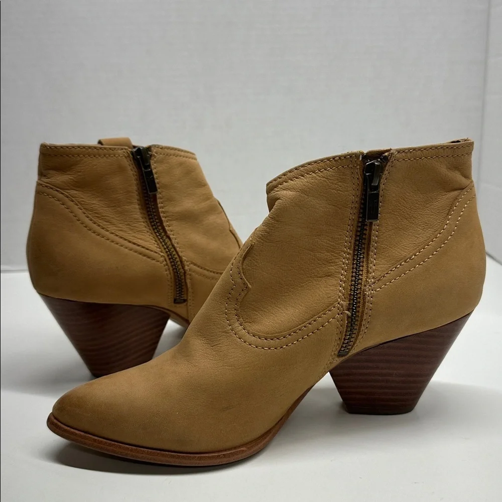 Frye Reina Ankle Booties Heeled Boots Shoes Leather Suede Sand Brown Tan Size 7